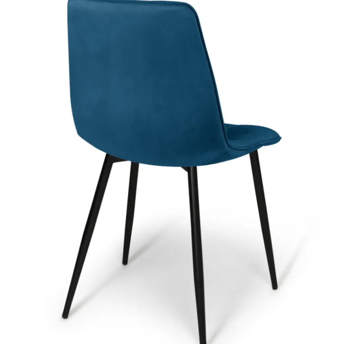 Lot de 4 chaises en velours bleu matelassé