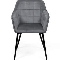 Lot de 2 chaises en velours gris avec accoudoirs