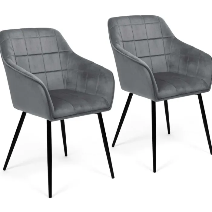 Lot de 2 chaises en velours gris avec accoudoirs