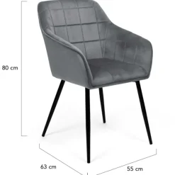 Lot de 2 chaises en velours gris avec accoudoirs