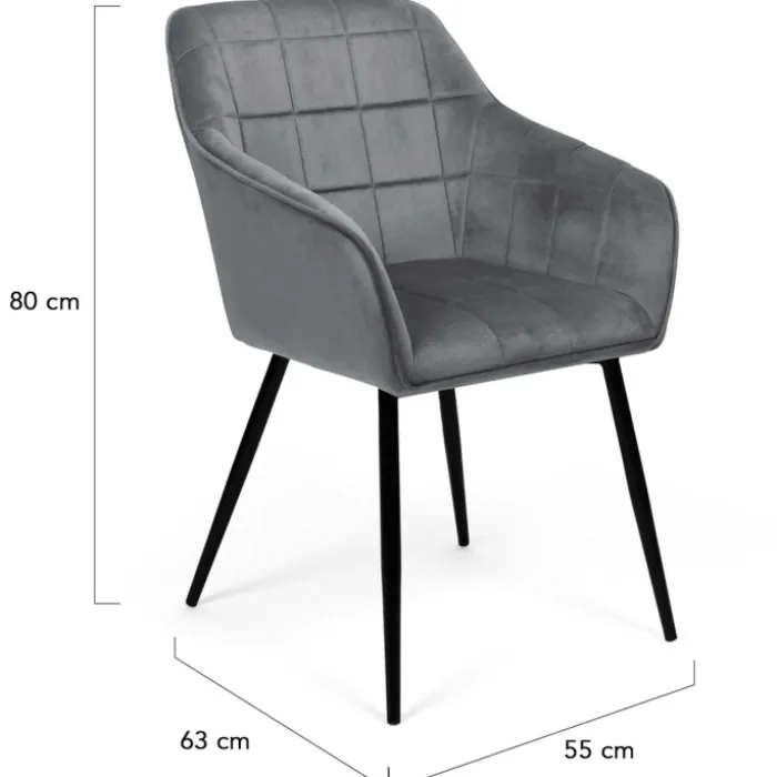 Lot de 2 chaises en velours gris avec accoudoirs