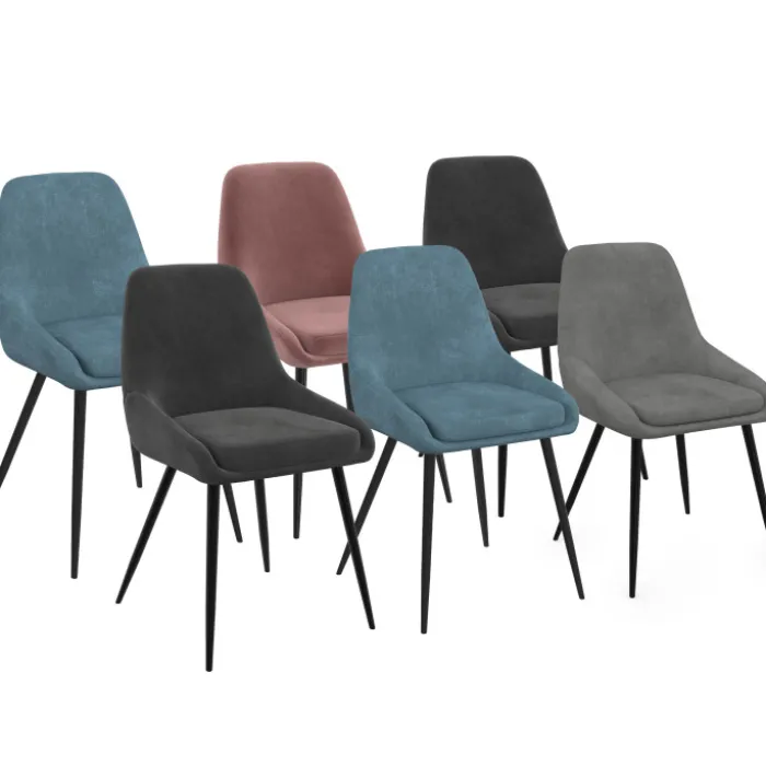 Lot de 6 chaises en velours mix color pastel bleu x2, gris foncé x2, gris clair, rose avec accoudoirs