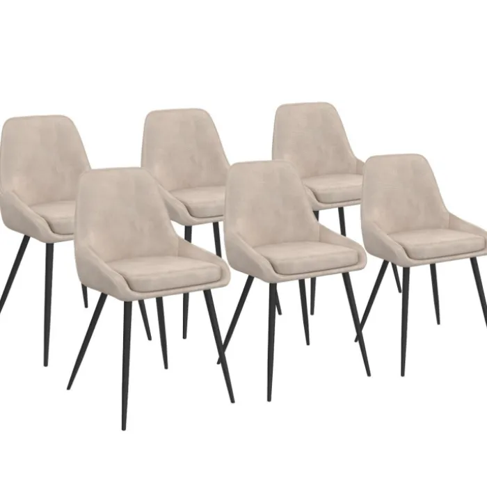Lot de 6 chaises en velours taupe avec accoudoirs