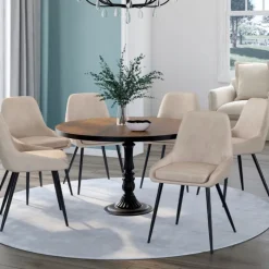 Lot de 6 chaises en velours taupe avec accoudoirs