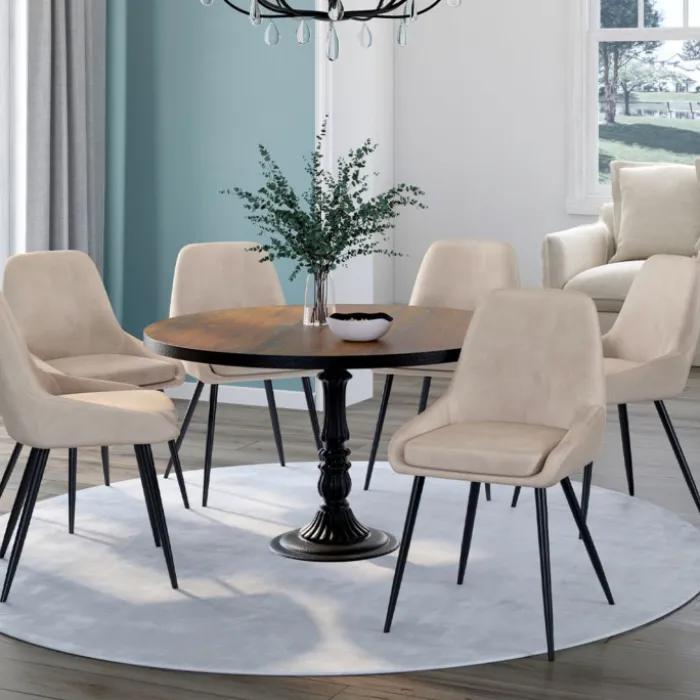 Lot de 6 chaises en velours taupe avec accoudoirs