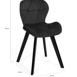 Lot de 4 chaises en velours noir pieds noirs