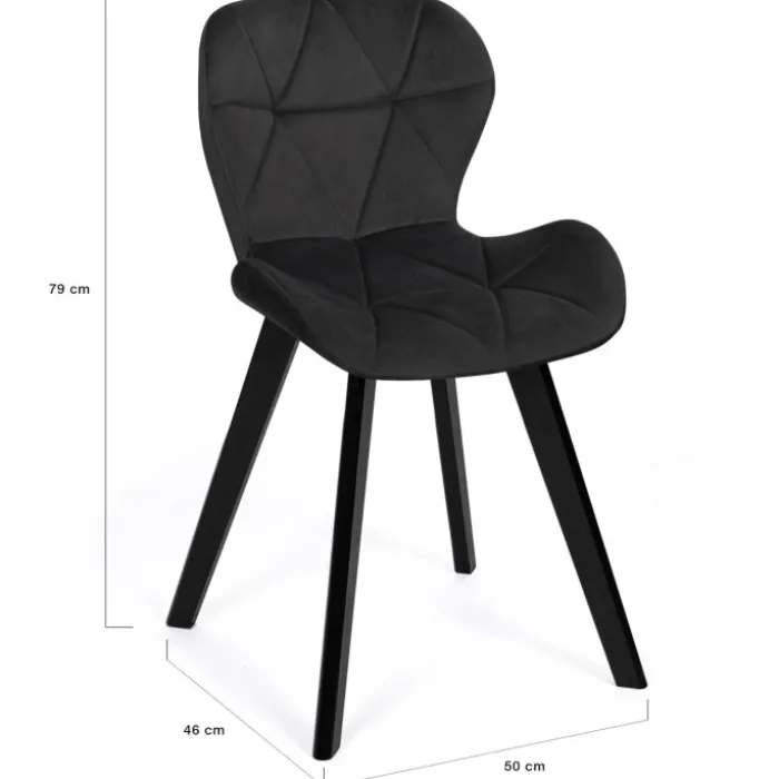 Lot de 4 chaises en velours noir pieds noirs