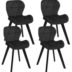 Lot de 4 chaises en velours noir pieds noirs