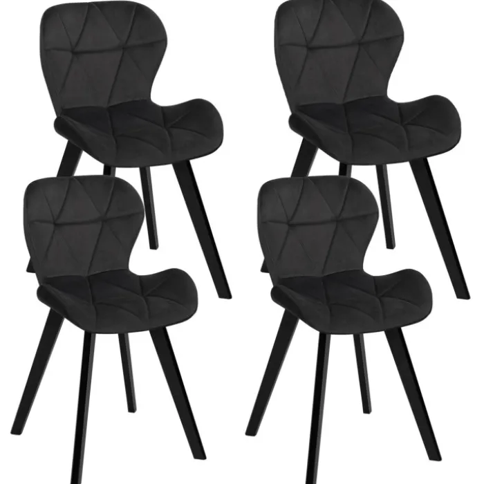 Lot de 4 chaises en velours noir pieds noirs