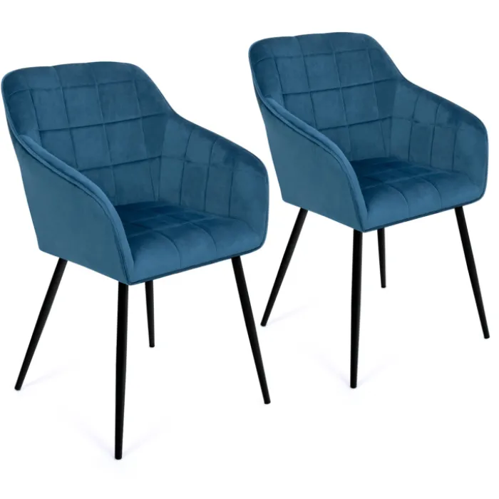 Lot de 2 chaises en velours bleu canard avec accoudoirs