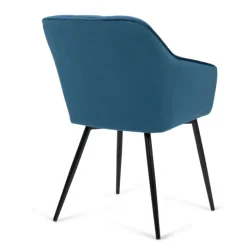 Lot de 2 chaises en velours bleu canard avec accoudoirs