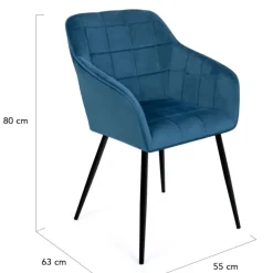 Lot de 2 chaises en velours bleu canard avec accoudoirs