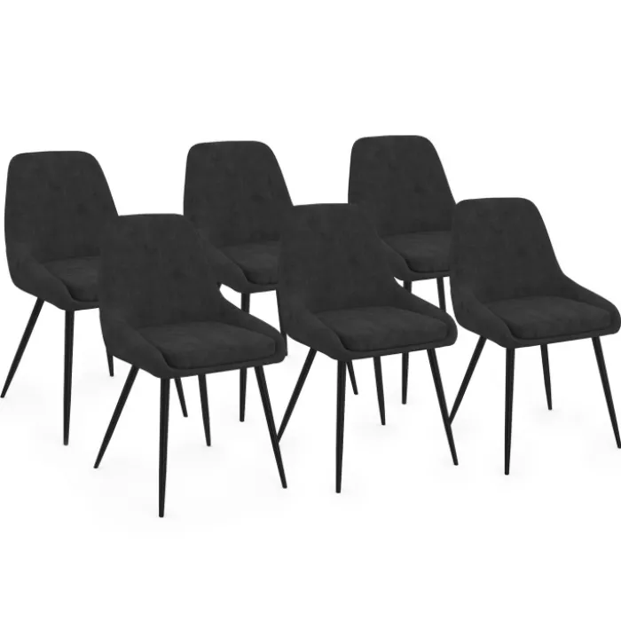 Lot de 6 chaises en velours noir avec accoudoirs