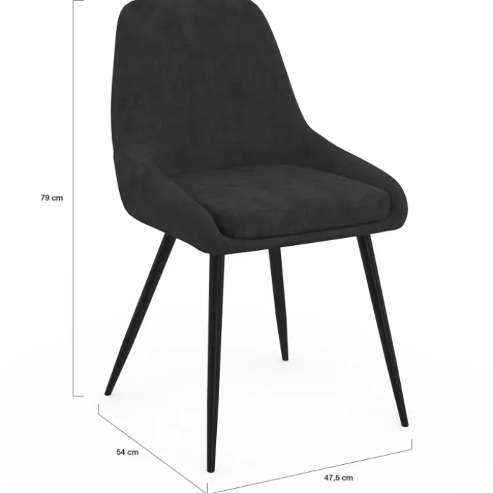 Lot de 6 chaises en velours noir avec accoudoirs