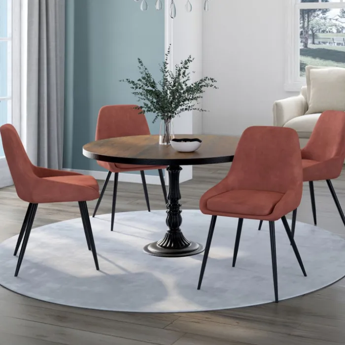 Lot de 4 chaises en velours terracotta avec accoudoirs