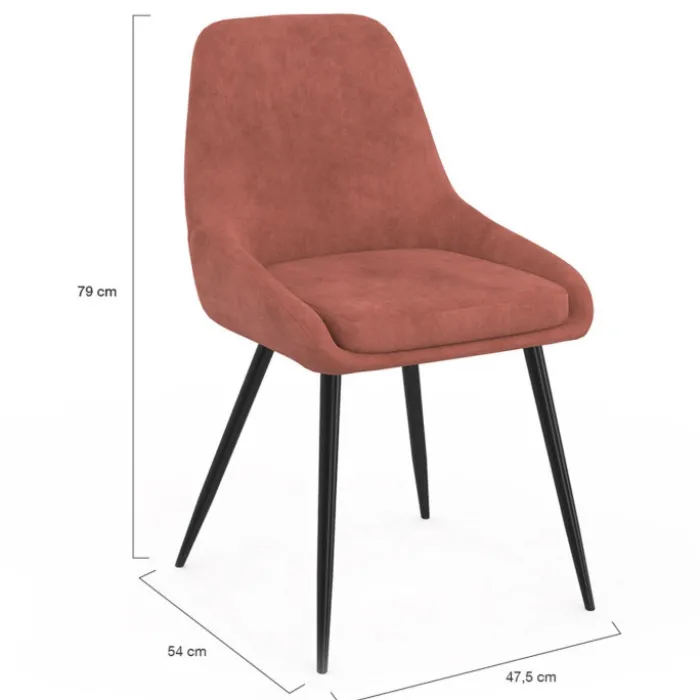 Lot de 4 chaises en velours terracotta avec accoudoirs