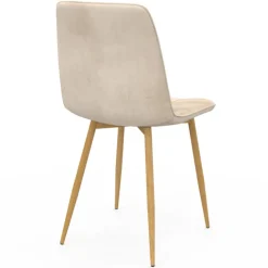 Lot de 6 chaises en velours beige et pieds effet bois pour salle à manger