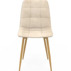 Lot de 6 chaises en velours beige et pieds effet bois pour salle à manger