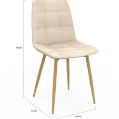 Lot de 6 chaises en velours beige et pieds effet bois pour salle à manger