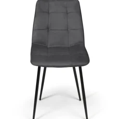 Lot de 6 chaises en velours gris foncé matelassé