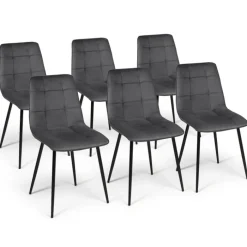 Lot de 6 chaises en velours gris foncé matelassé