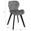 Lot de 4 chaises en velours gris clair avec pieds noirs assise matelassée