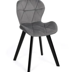 Lot de 4 chaises en velours gris clair avec pieds noirs assise matelassée
