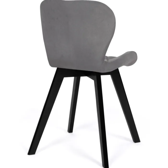Lot de 4 chaises en velours gris clair avec pieds noirs assise matelassée