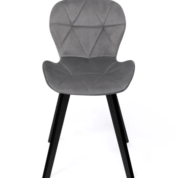 Lot de 4 chaises en velours gris clair avec pieds noirs assise matelassée