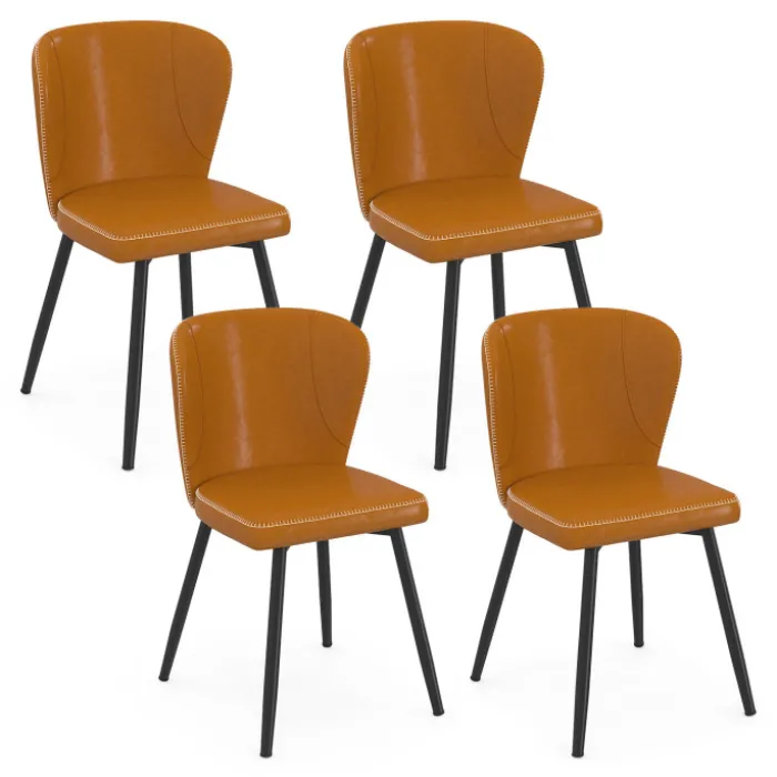 Lot de 4 chaises marron avec coutures et pied métal noir