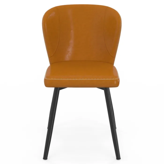 Lot de 4 chaises marron avec coutures et pied métal noir