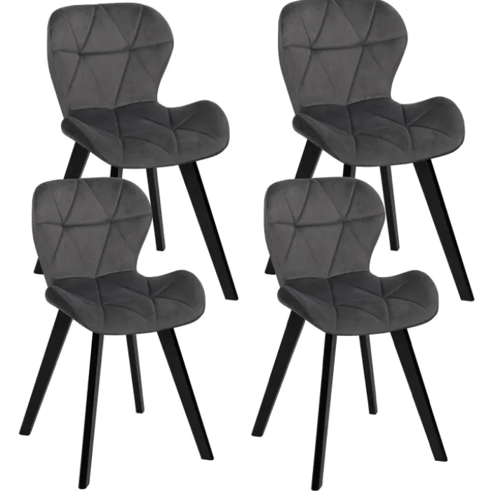 Lot de 4 chaises matelassées velours gris foncé