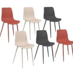 Lot de 6 chaises mix color gris foncé x2, terracotta x2, beige x2 pieds en métal