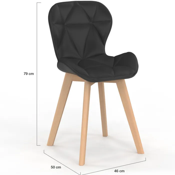 Lot de 6 chaises modernes en PU noir pieds en bois pour salle à manger design