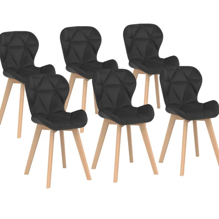 Lot de 6 chaises modernes en PU noir pieds en bois pour salle à manger design