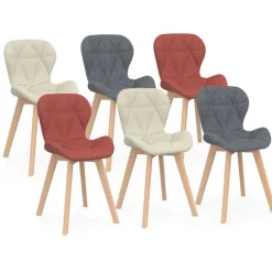 Lot de 6 chaises modernes avec assises matelassées en gris, terracotta et beige