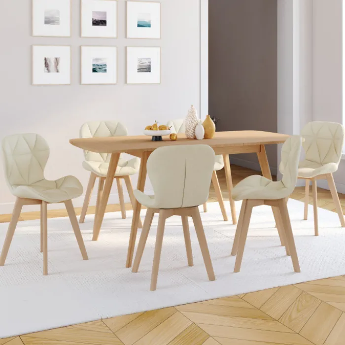 Lot de 6 chaises modernes en tissu beige pour salle à manger assises matelassées