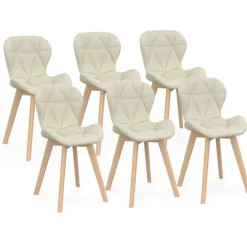 Lot de 6 chaises modernes en tissu beige pour salle à manger assises matelassées