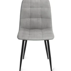 Lot de 8 chaises modernes en velours bleu, gris et jaune, avec pieds en métal noir