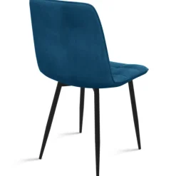 Lot de 8 chaises modernes en velours bleu, gris et jaune, avec pieds en métal noir