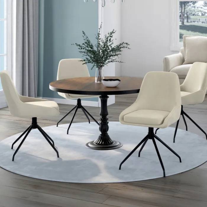 Lot de 4 chaises pivotantes en velours beige avec accoudoirs