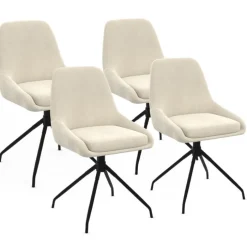 Lot de 4 chaises pivotantes en velours beige avec accoudoirs