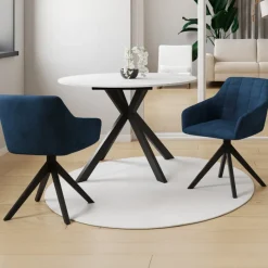 Lot de 2 chaises pivotantes de salle à manger, fauteuils de table en velours bleu