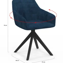 Lot de 2 chaises pivotantes de salle à manger, fauteuils de table en velours bleu