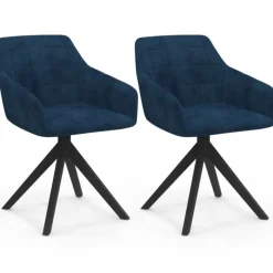 Lot de 2 chaises pivotantes de salle à manger, fauteuils de table en velours bleu