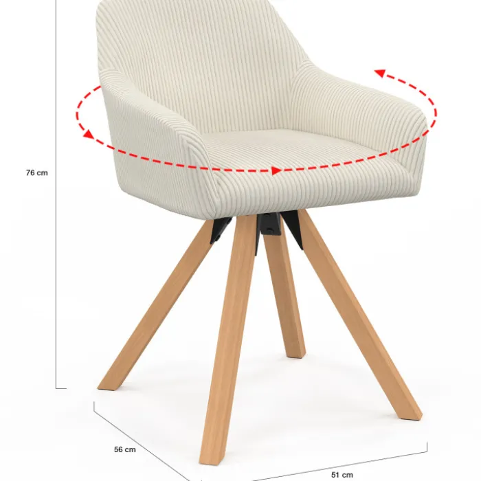 Lot de 2 chaises pivotantes fauteuils de table en velours côtelé beige