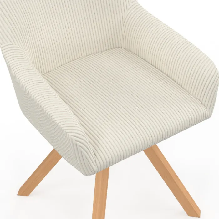 Lot de 2 chaises pivotantes fauteuils de table en velours côtelé beige