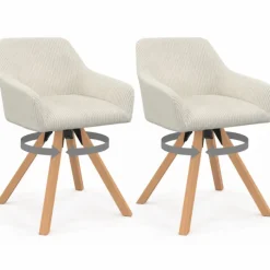 Lot de 2 chaises pivotantes fauteuils de table en velours côtelé beige