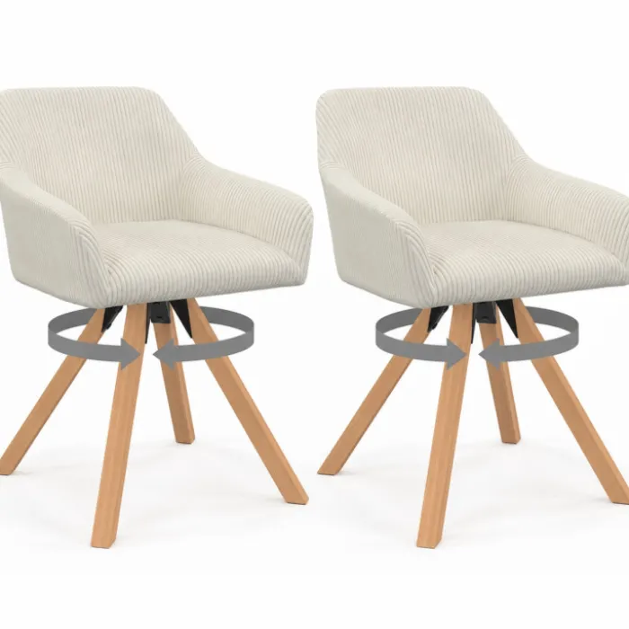 Lot de 2 chaises pivotantes fauteuils de table en velours côtelé beige