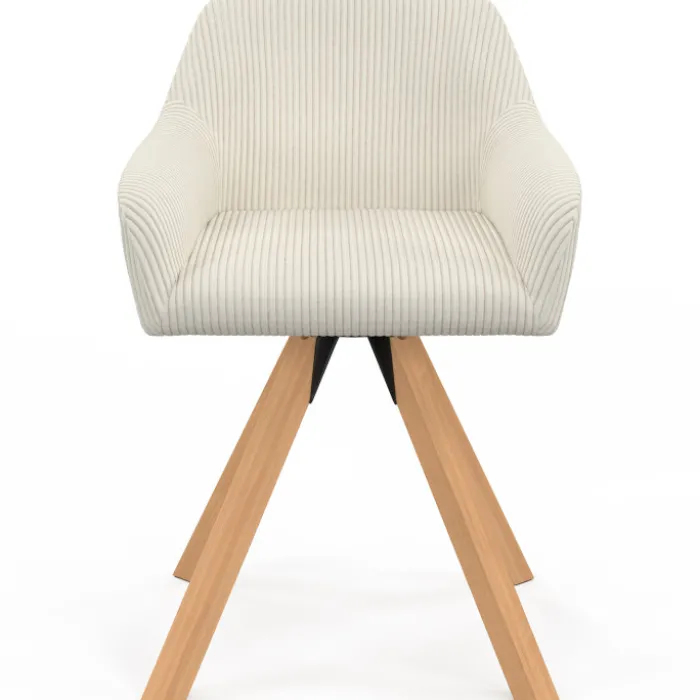 Lot de 2 chaises pivotantes fauteuils de table en velours côtelé beige